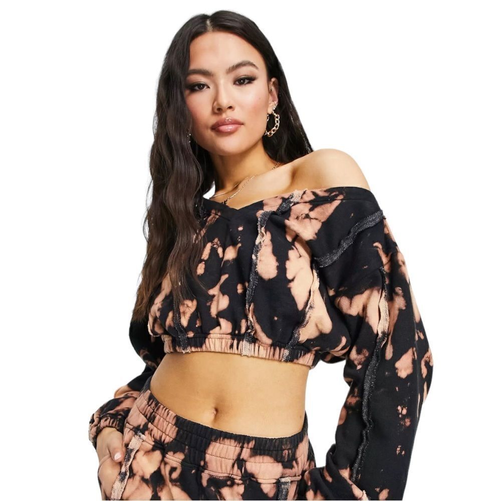 New Public Desire off shoulder sweat in acid wash size 6 Black and peach